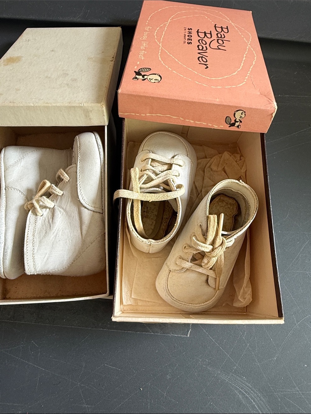 Antique Leather Baby Shoes - Classic Lace-Up 2 pair